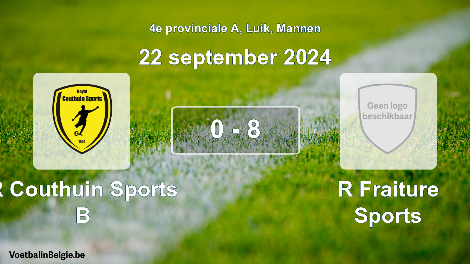Gespeelde wedstrijd mannenvoetbal: R Couthuin Sports B - R Fraiture Sports 0 - 8 (22 september 2024)