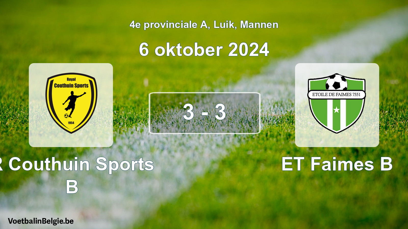 Gespeelde wedstrijd mannenvoetbal: R Couthuin Sports B - ET Faimes B 3 - 3 (6 oktober 2024)