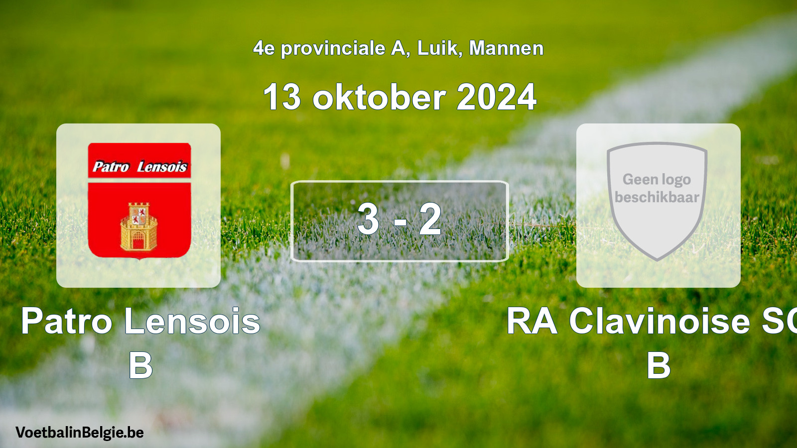 Gespeelde wedstrijd mannenvoetbal: Patro Lensois B - RA Clavinoise SC B 3 - 2 (13 oktober 2024)