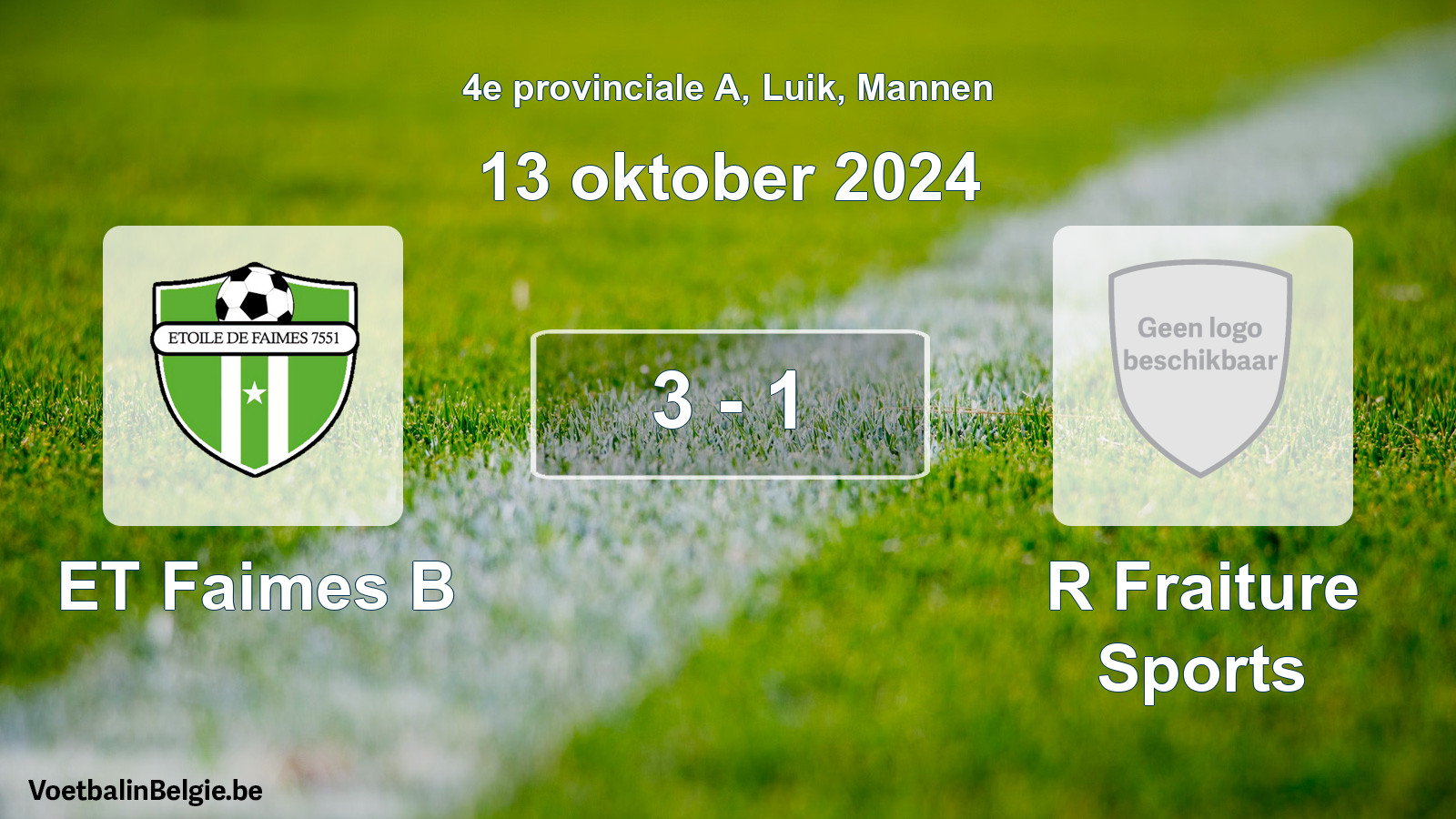 Gespeelde wedstrijd mannenvoetbal: ET Faimes B - R Fraiture Sports 3 - 1 (13 oktober 2024)