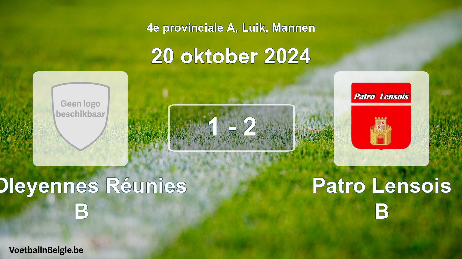 Gespeelde wedstrijd mannenvoetbal: J Oleyennes Réunies B - Patro Lensois B 1 - 2 (20 oktober 2024)