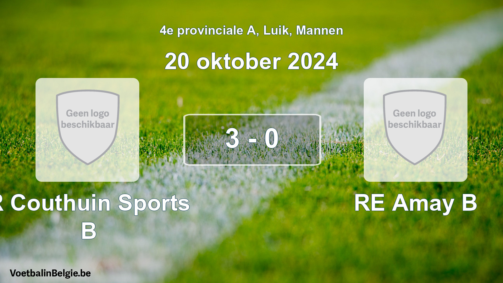 Gespeelde wedstrijd mannenvoetbal: R Couthuin Sports B - RE Amay B 3 - 0 (20 oktober 2024)