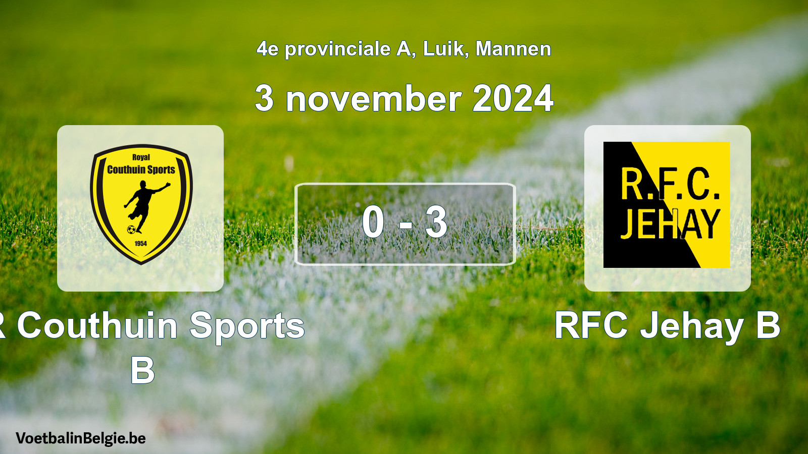 Gespeelde wedstrijd mannenvoetbal: R Couthuin Sports B - RFC Jehay B 0 - 3 (3 november 2024)