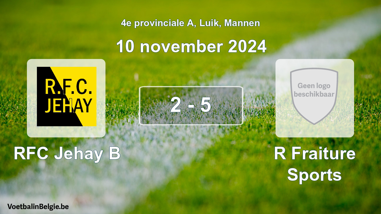 Gespeelde wedstrijd mannenvoetbal: RFC Jehay B - R Fraiture Sports 2 - 5 (10 november 2024)