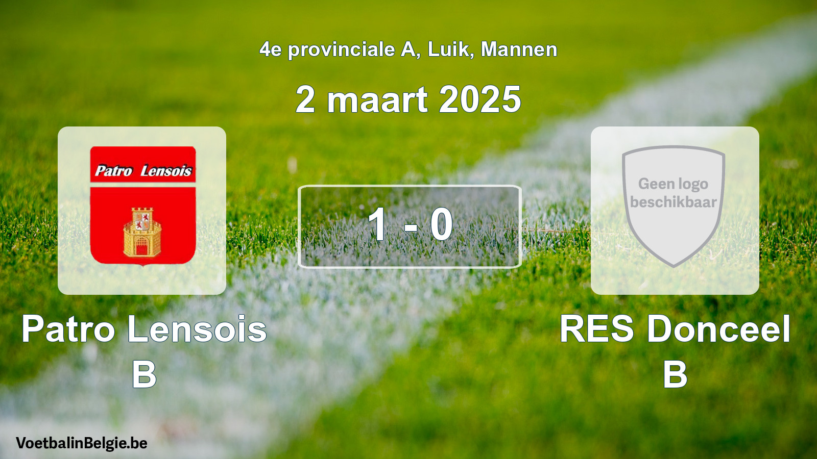 Gespeelde wedstrijd mannenvoetbal: Patro Lensois B - RES Donceel B 1 - 0 (2 maart 2025)