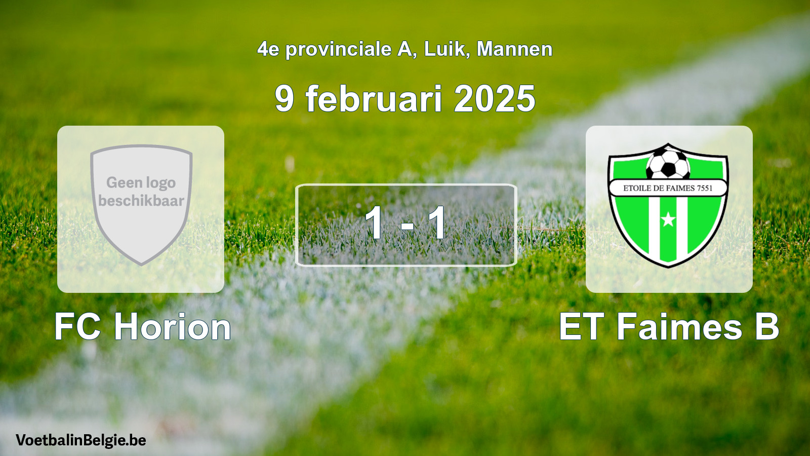 Gespeelde wedstrijd mannenvoetbal: FC Horion - ET Faimes B 1 - 1 (9 februari 2025)