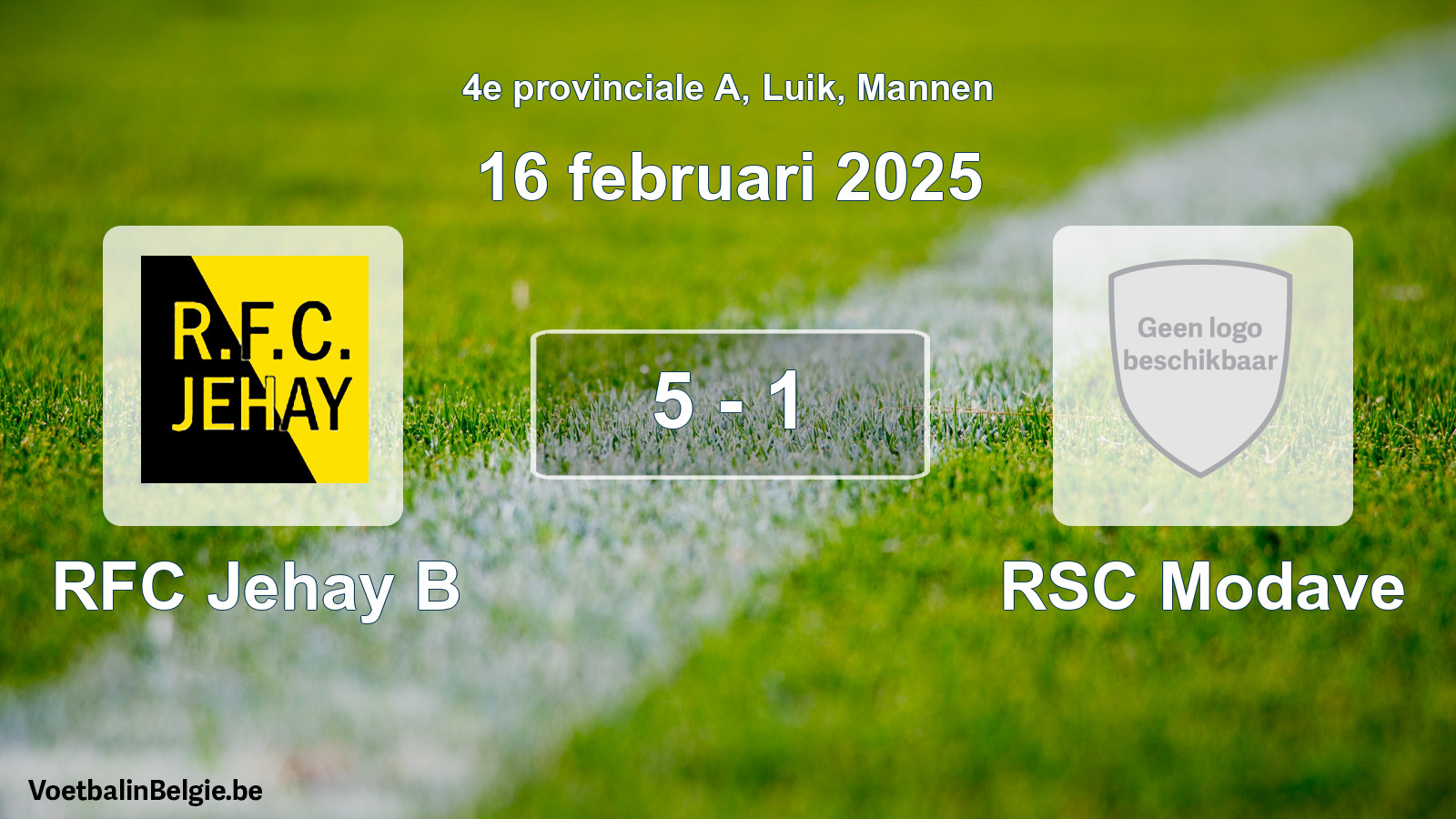 Gespeelde wedstrijd mannenvoetbal: RFC Jehay B - RSC Modave 5 - 1 (16 februari 2025)