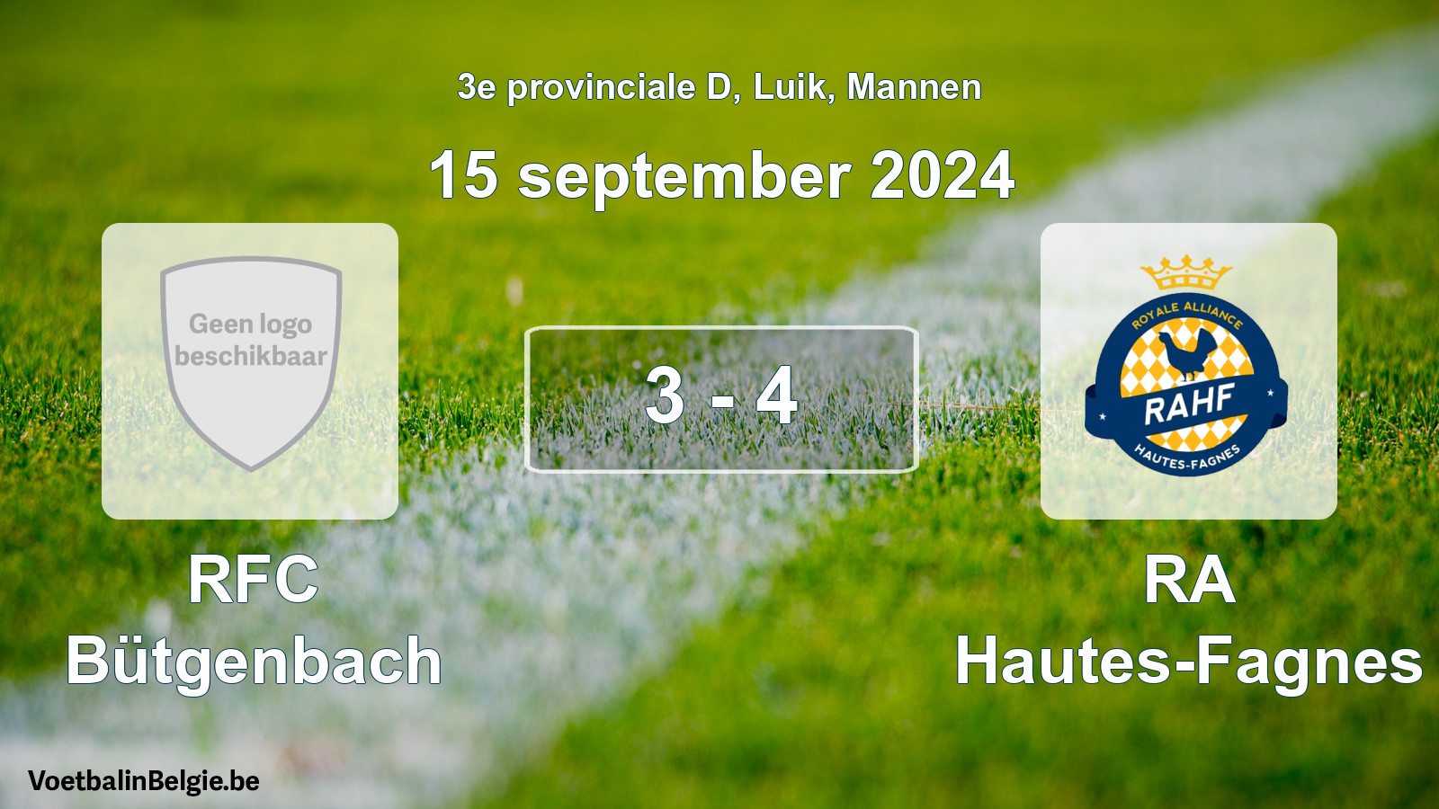 Gespeelde wedstrijd mannenvoetbal: RFC Bütgenbach - RA Hautes-Fagnes 3 - 4 (15 september 2024)