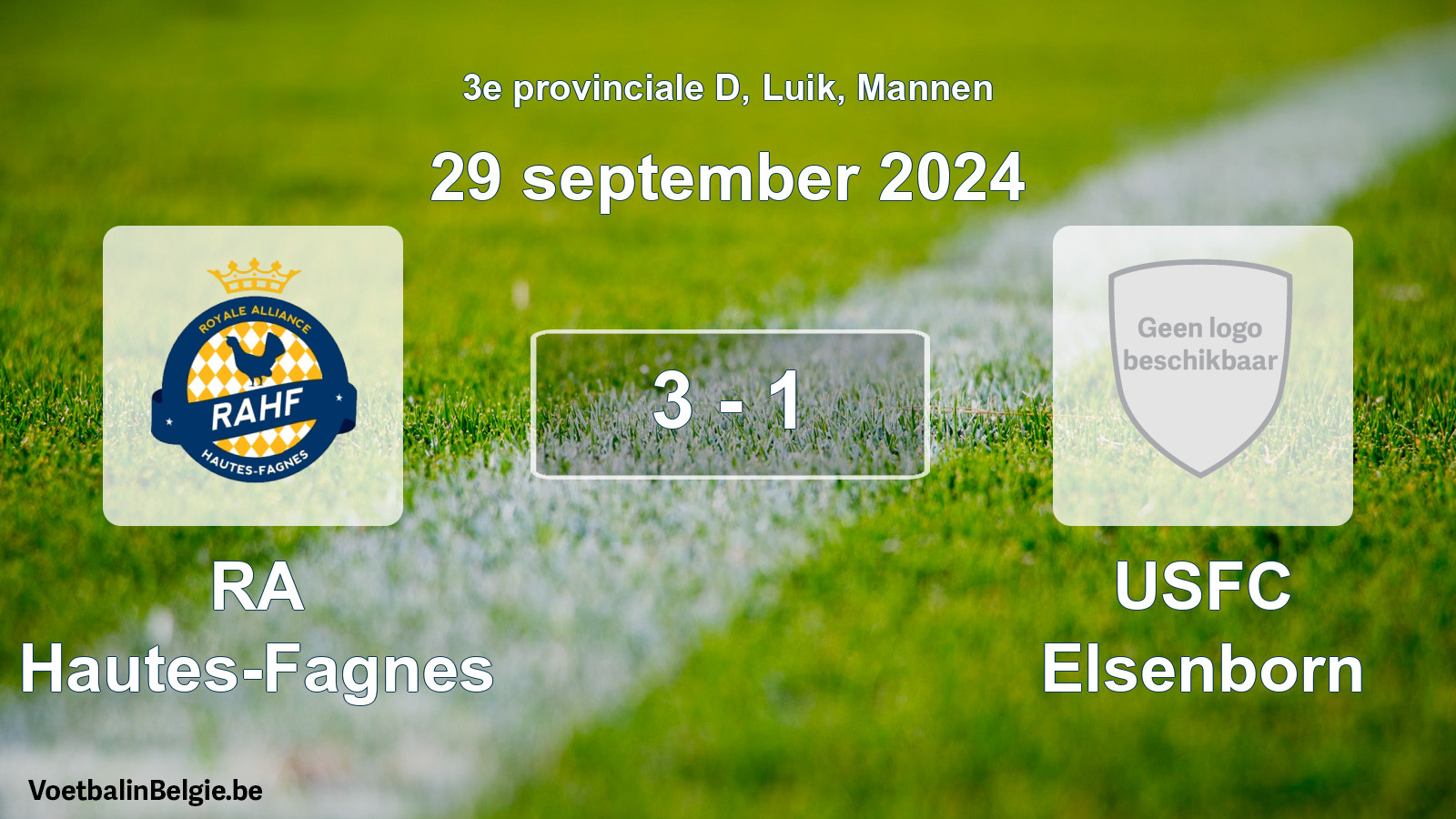 Gespeelde wedstrijd mannenvoetbal: RA Hautes-Fagnes - USFC Elsenborn 3 - 1 (29 september 2024)