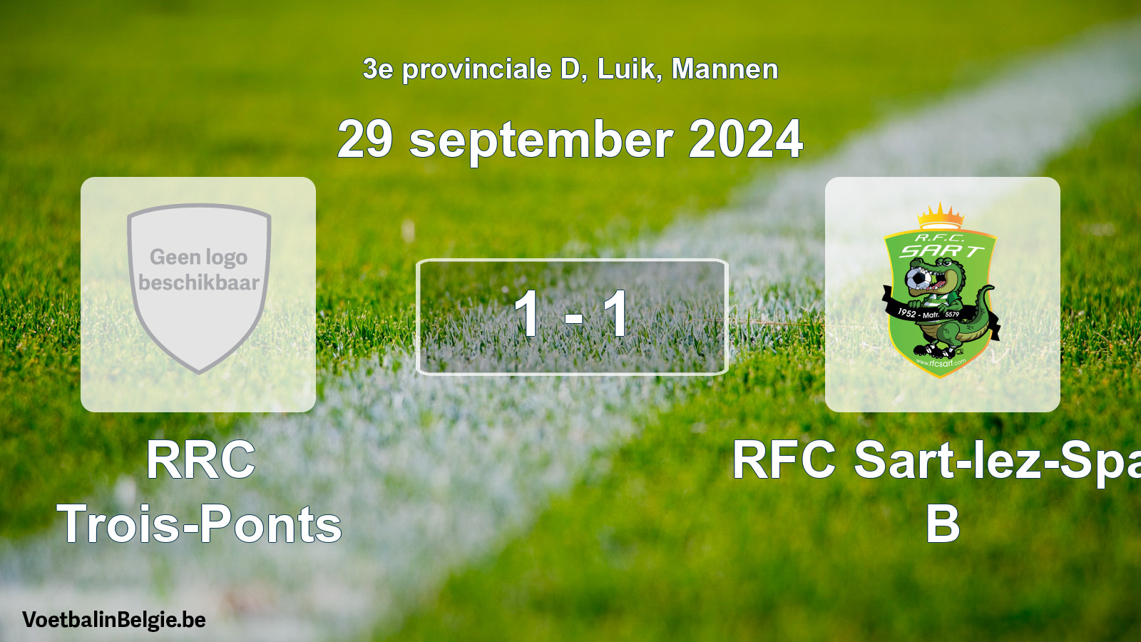 Gespeelde wedstrijd mannenvoetbal: RRC Trois-Ponts - RFC Sart-lez-Spa B 1 - 1 (29 september 2024)