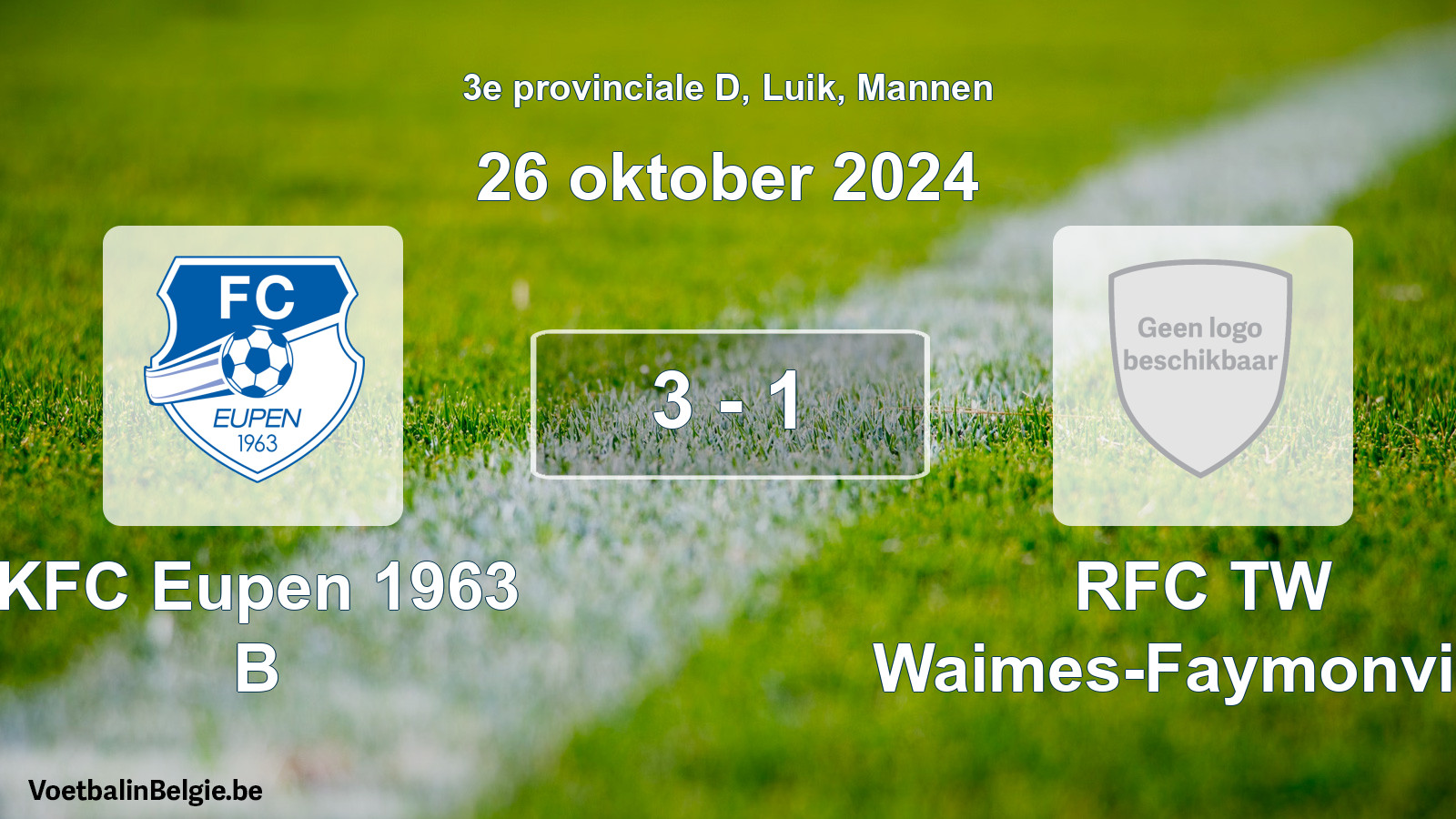Gespeelde wedstrijd mannenvoetbal: KFC Eupen 1963 B - RFC TW Waimes-Faymonville 3 - 1 (26 oktober 2024)