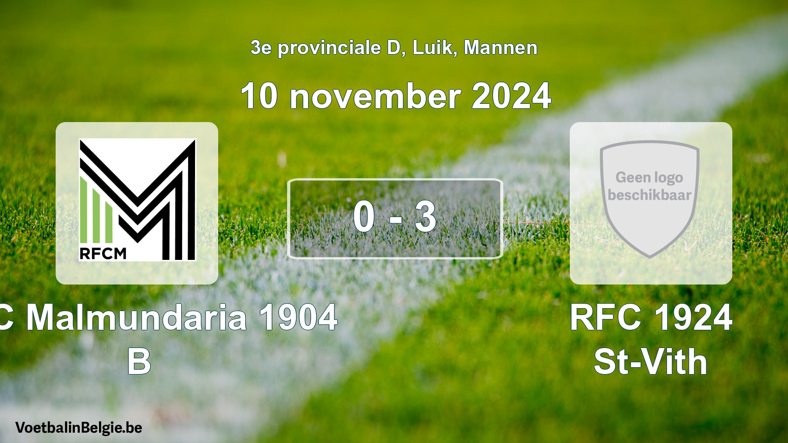 Gespeelde wedstrijd mannenvoetbal: RFC Malmundaria 1904 B - RFC 1924 St-Vith 0 - 3 (10 november 2024)