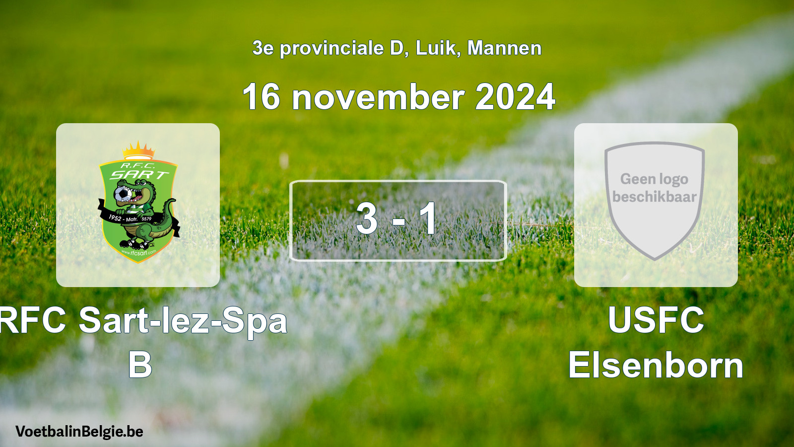 Gespeelde wedstrijd mannenvoetbal: RFC Sart-lez-Spa B - USFC Elsenborn 3 - 1 (16 november 2024)