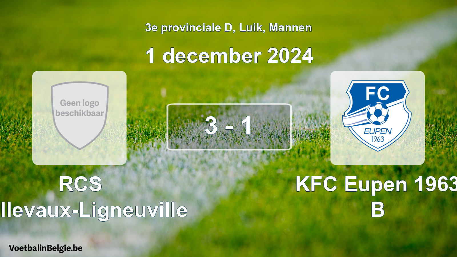 Gespeelde wedstrijd mannenvoetbal: RCS Bellevaux-Ligneuville - KFC Eupen 1963 B 3 - 1 (1 december 2024)