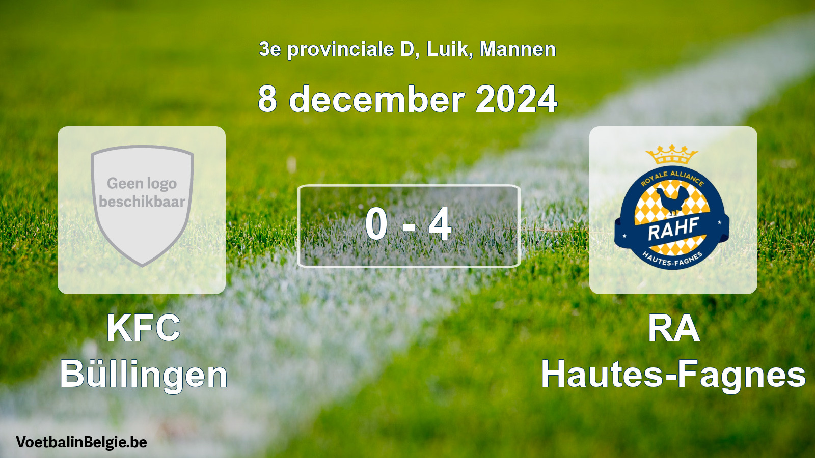 Gespeelde wedstrijd mannenvoetbal: KFC Büllingen - RA Hautes-Fagnes 0 - 4 (8 december 2024)