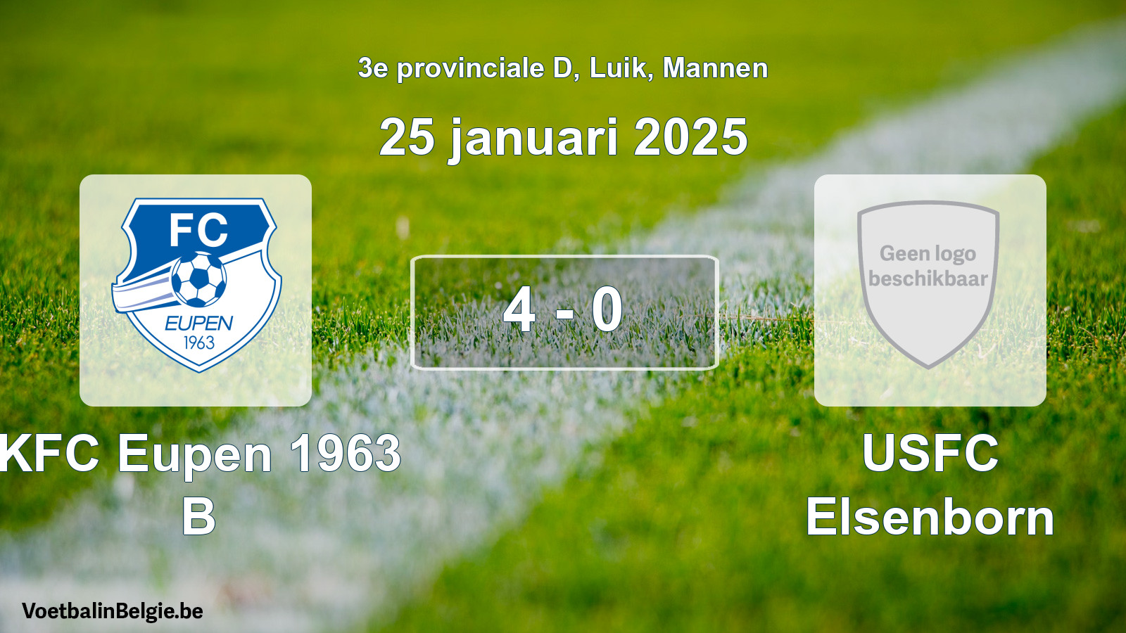 Gespeelde wedstrijd mannenvoetbal: KFC Eupen 1963 B - USFC Elsenborn 4 - 0 (25 januari 2025)