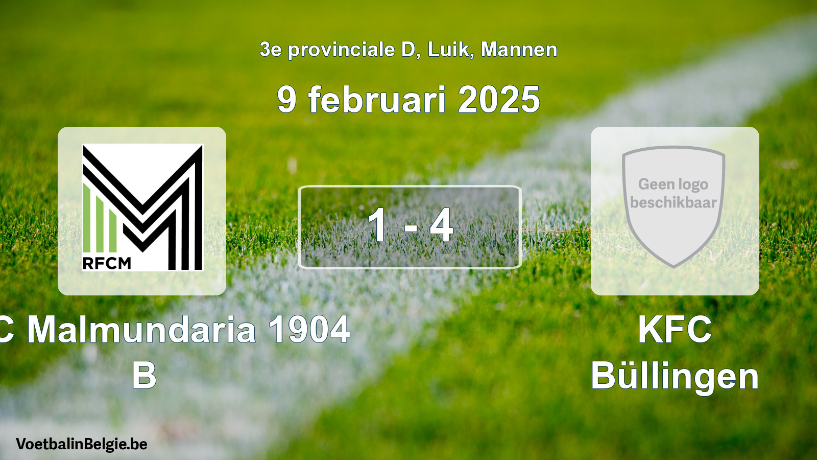 Gespeelde wedstrijd mannenvoetbal: RFC Malmundaria 1904 B - KFC Büllingen 1 - 4 (9 februari 2025)