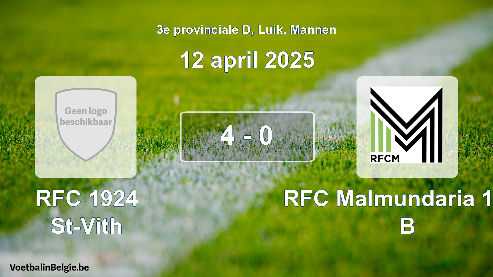 Gespeelde wedstrijd mannenvoetbal: RFC 1924 St-Vith - RFC Malmundaria 1904 B 4 - 0 (12 april 2025)