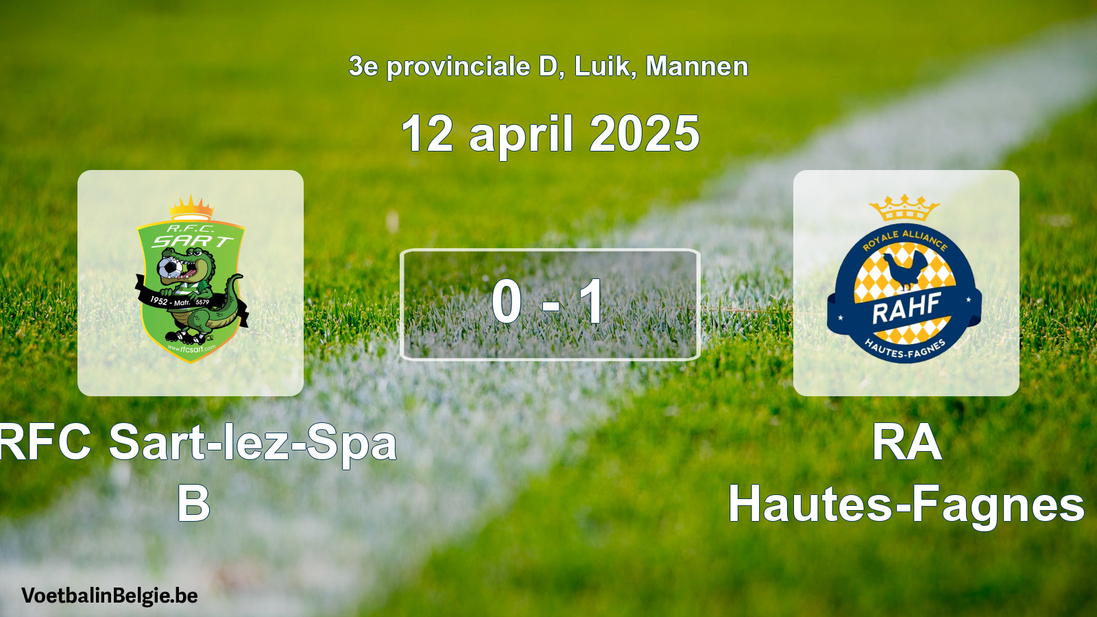 Gespeelde wedstrijd mannenvoetbal: RFC Sart-lez-Spa B - RA Hautes-Fagnes 0 - 1 (12 april 2025)