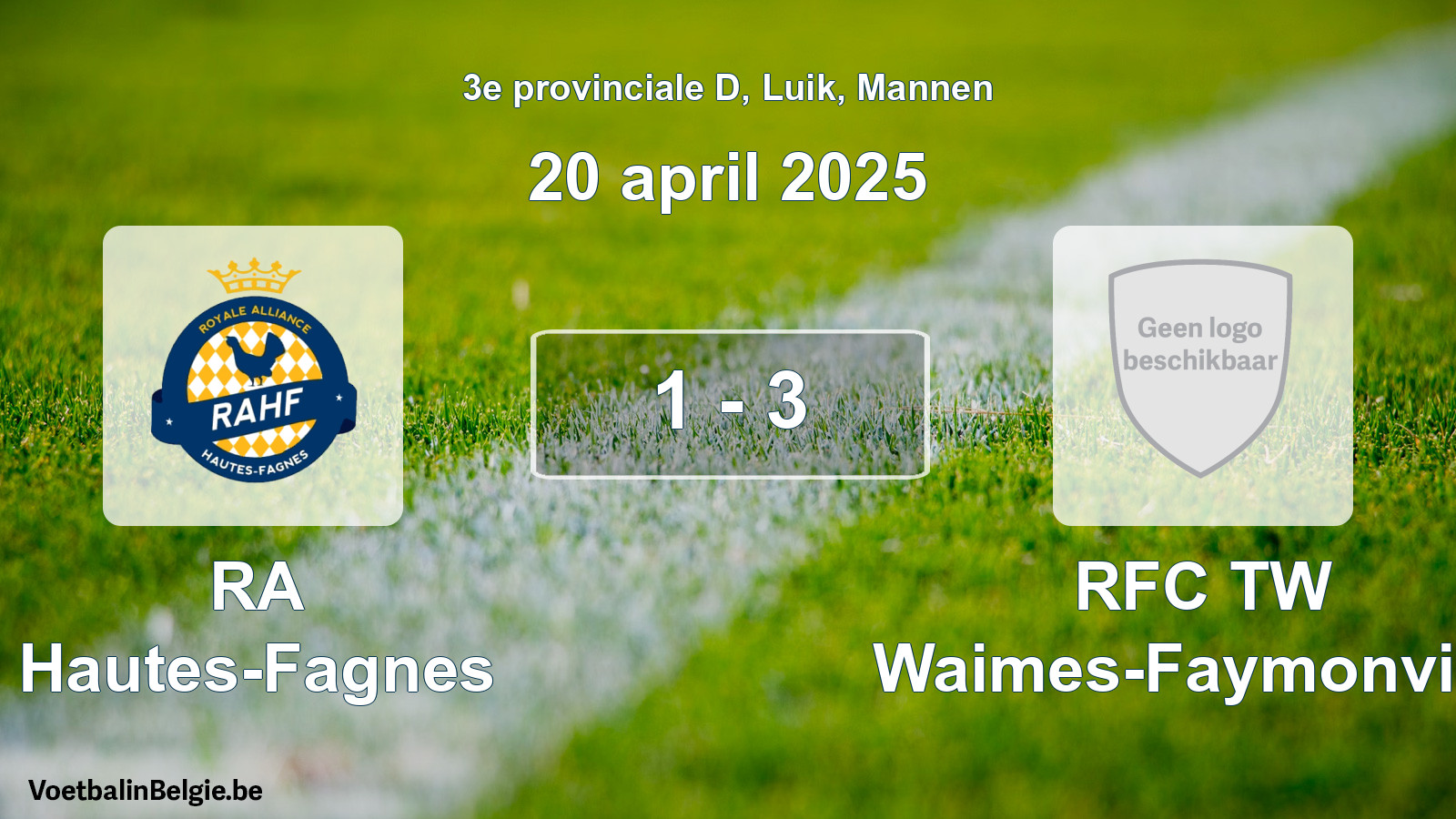 Gespeelde wedstrijd mannenvoetbal: RA Hautes-Fagnes - RFC TW Waimes-Faymonville 1 - 3 (20 april 2025)