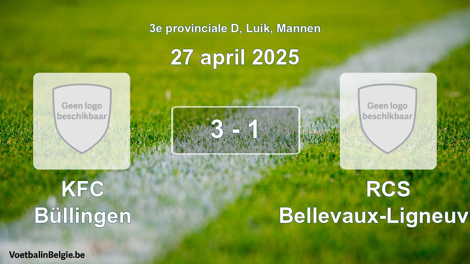 Gespeelde wedstrijd mannenvoetbal: KFC Büllingen - RCS Bellevaux-Ligneuville 3 - 1 (27 april 2025)