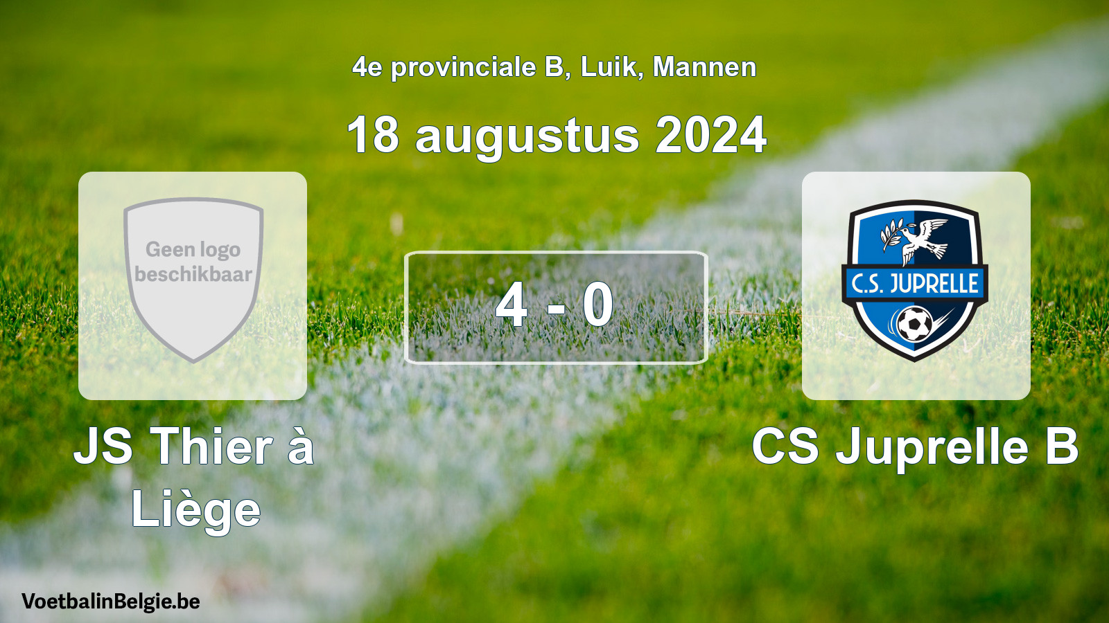 Gespeelde wedstrijd mannenvoetbal: JS Thier à Liège - CS Juprelle B 4 - 0 (18 augustus 2024)