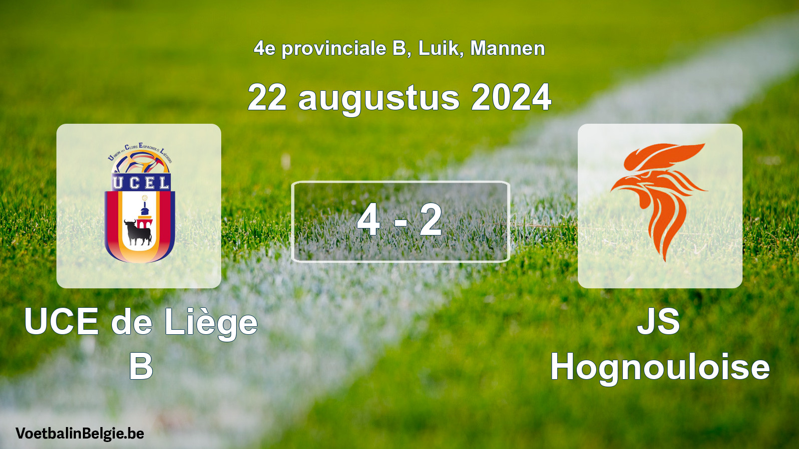 Match joué football hommes: UCE de Liège B - JS Hognouloise 4 - 2 (22 août 2024)