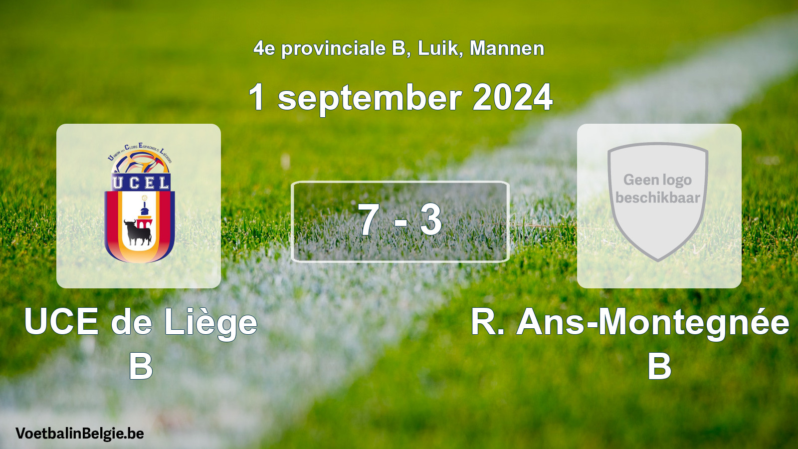 Gespeelde wedstrijd mannenvoetbal: UCE de Liège B - R. Ans-Montegnée FC B 7 - 3 (1 september 2024)