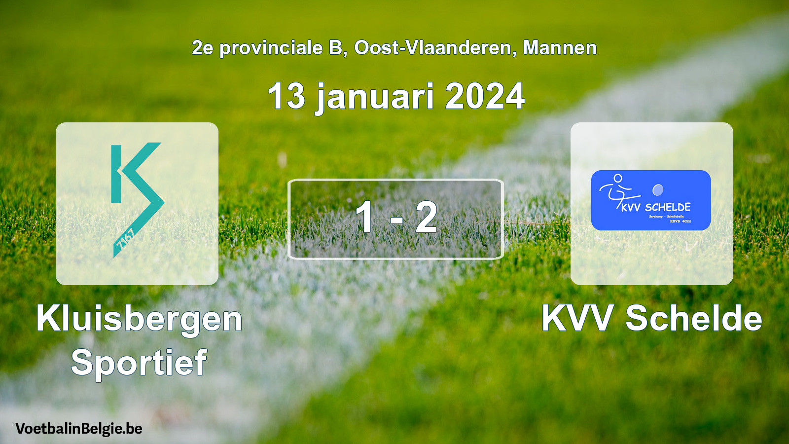 Gespeelde wedstrijd mannenvoetbal: Kluisbergen Sportief - KVV Schelde 1 - 2 (13 januari 2024)