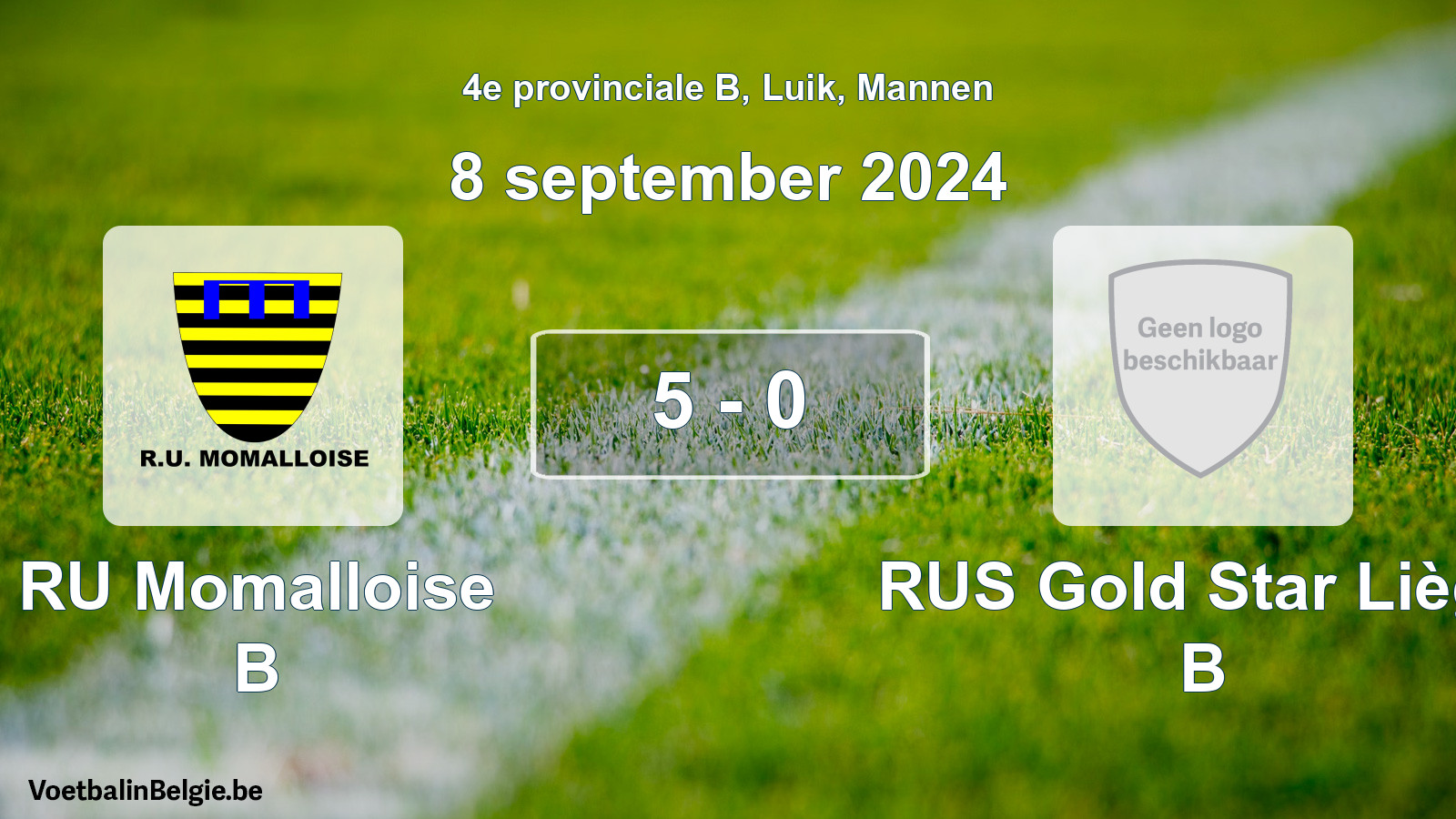 Gespeelde wedstrijd mannenvoetbal: RU Momalloise B - RUS Gold Star Liège B 5 - 0 (8 september 2024)
