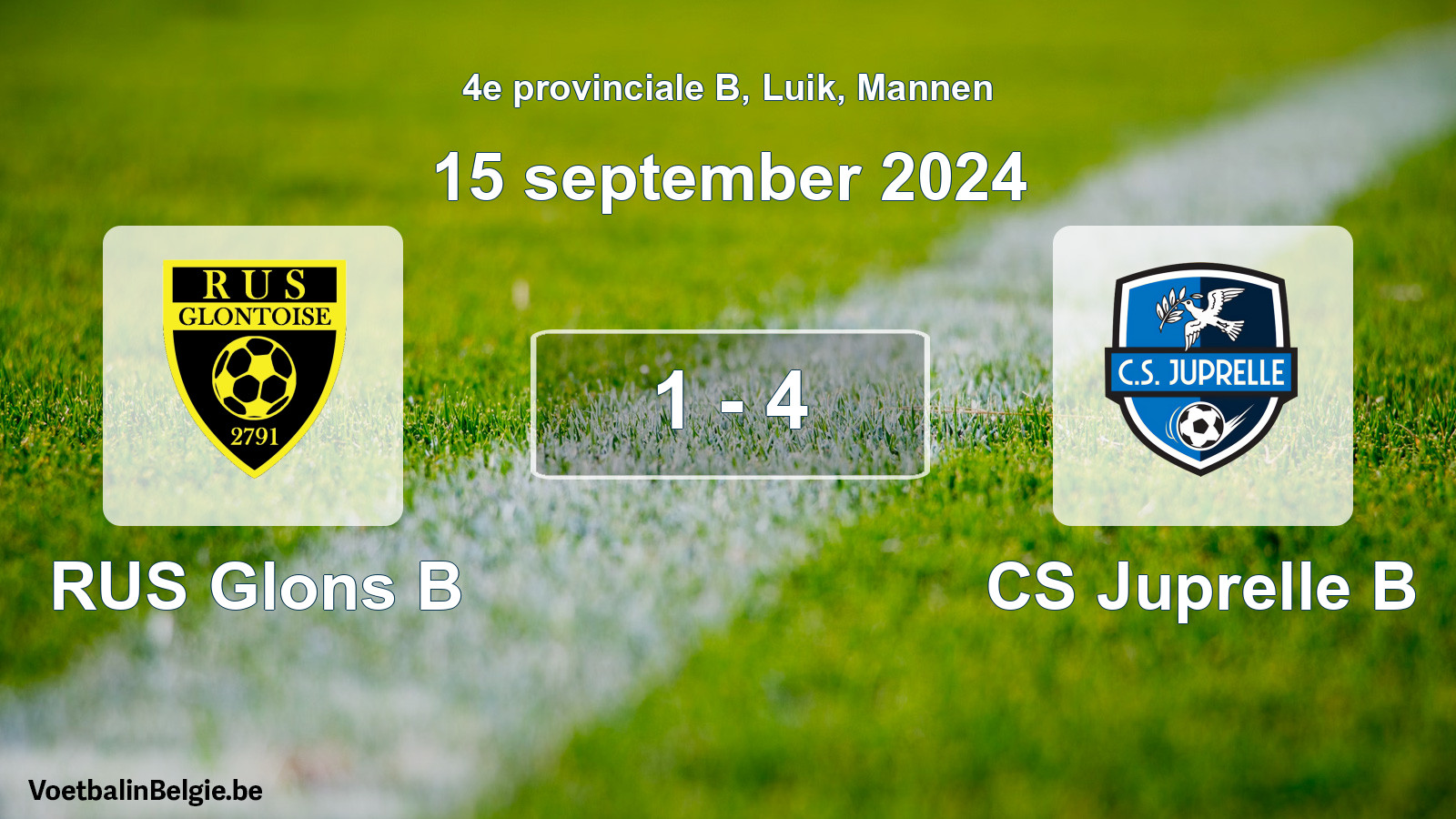 Gespeelde wedstrijd mannenvoetbal: RUS Glons B - CS Juprelle B 1 - 4 (15 september 2024)