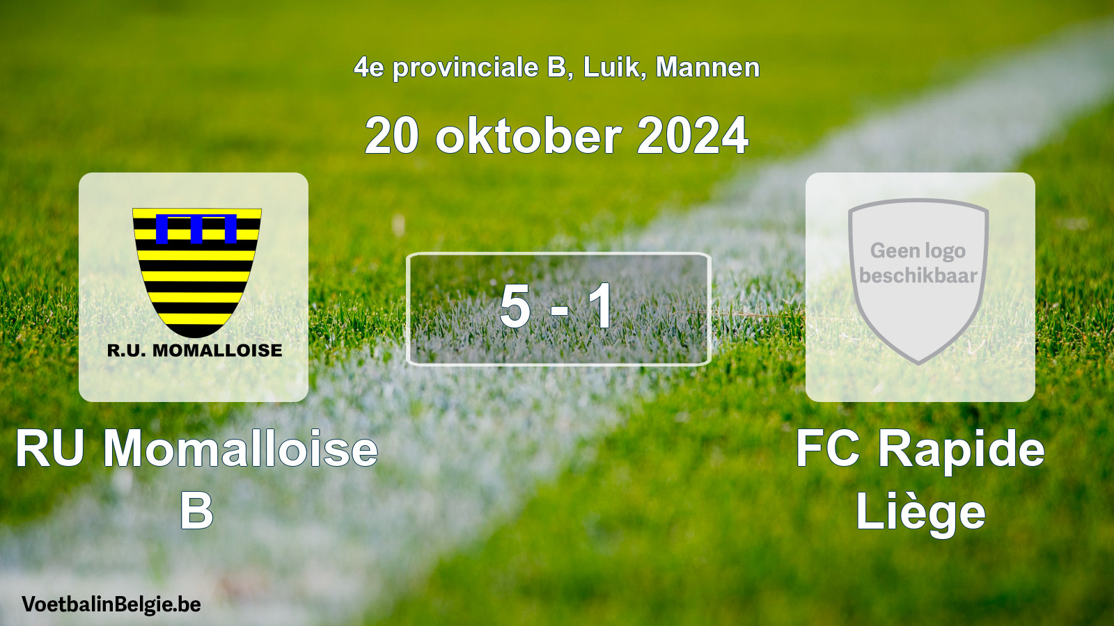 Gespeelde wedstrijd mannenvoetbal: RU Momalloise B - FC Rapide Liège 5 - 1 (20 oktober 2024)