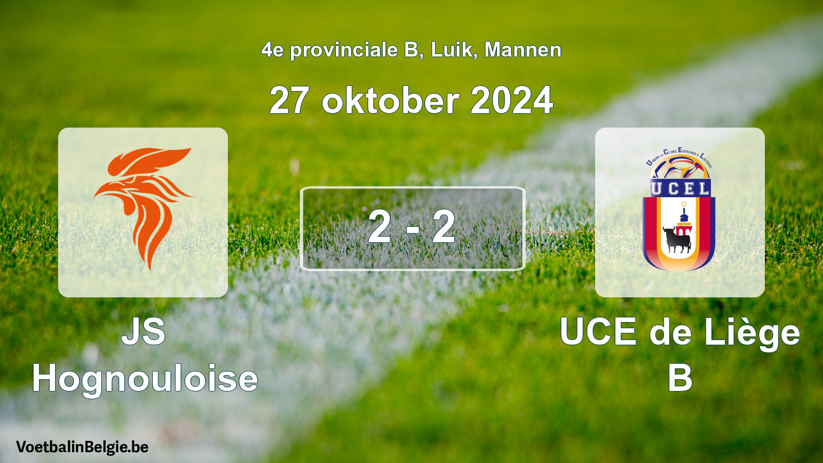 Match joué football hommes: JS Hognouloise - UCE de Liège B 2 - 2 (27 octobre 2024)