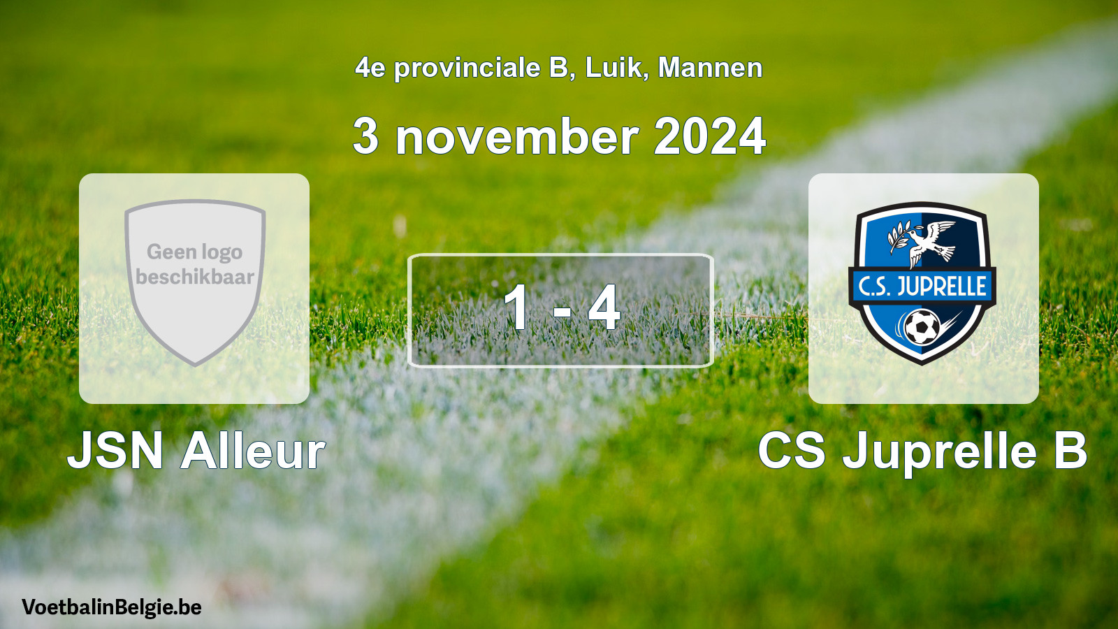 Gespeelde wedstrijd mannenvoetbal: JSN Alleur - CS Juprelle B 1 - 4 (3 november 2024)