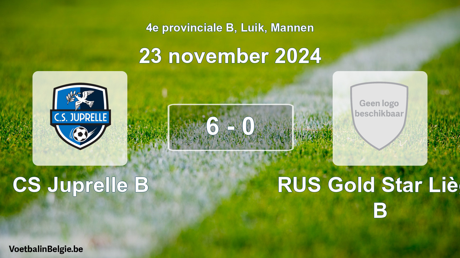 Gespeelde wedstrijd mannenvoetbal: CS Juprelle B - RUS Gold Star Liège B 6 - 0 (23 november 2024)