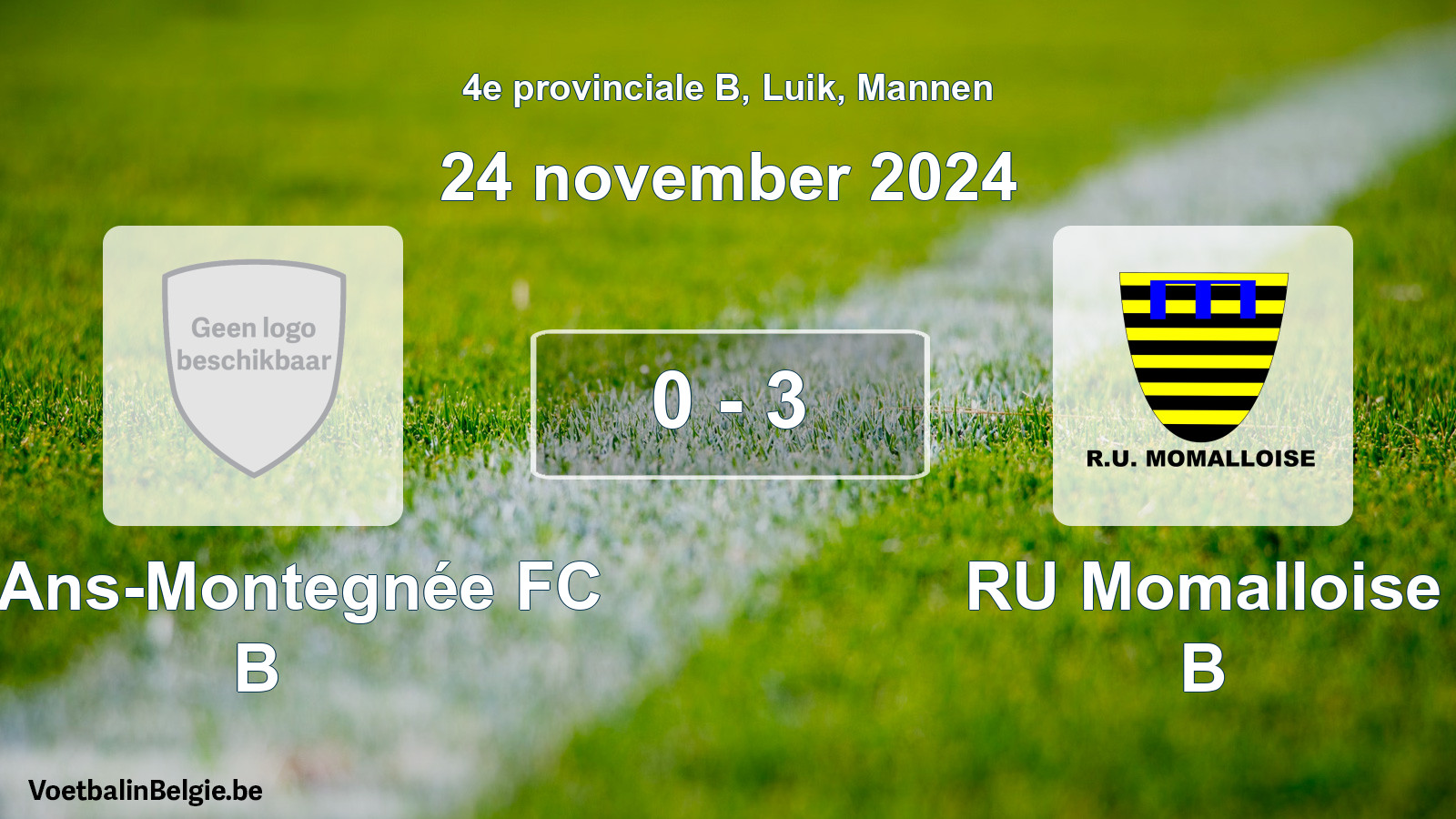 Gespeelde wedstrijd mannenvoetbal: R. Ans-Montegnée FC B - RU Momalloise B 0 - 3 (24 november 2024)