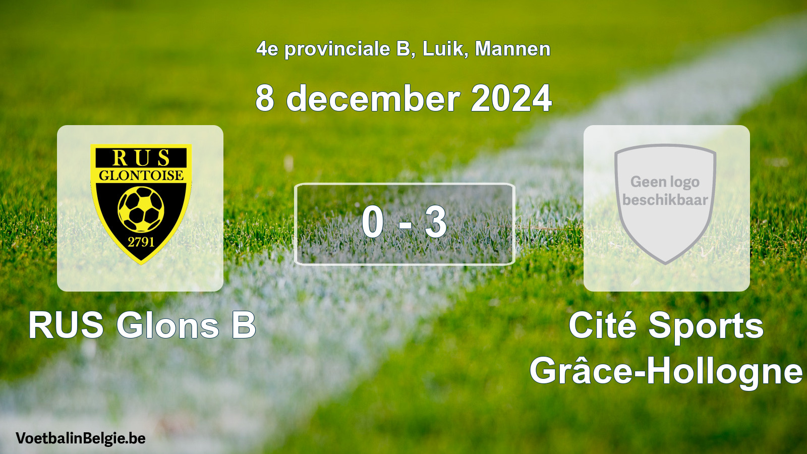 Gespeelde wedstrijd mannenvoetbal: RUS Glons B - Cité Sports Grâce-Hollogne 0 - 3 (8 december 2024)