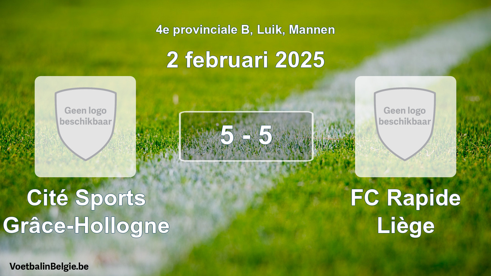 Gespeelde wedstrijd mannenvoetbal: Cité Sports Grâce-Hollogne - FC Rapide Liège 5 - 5 (2 februari 2025)