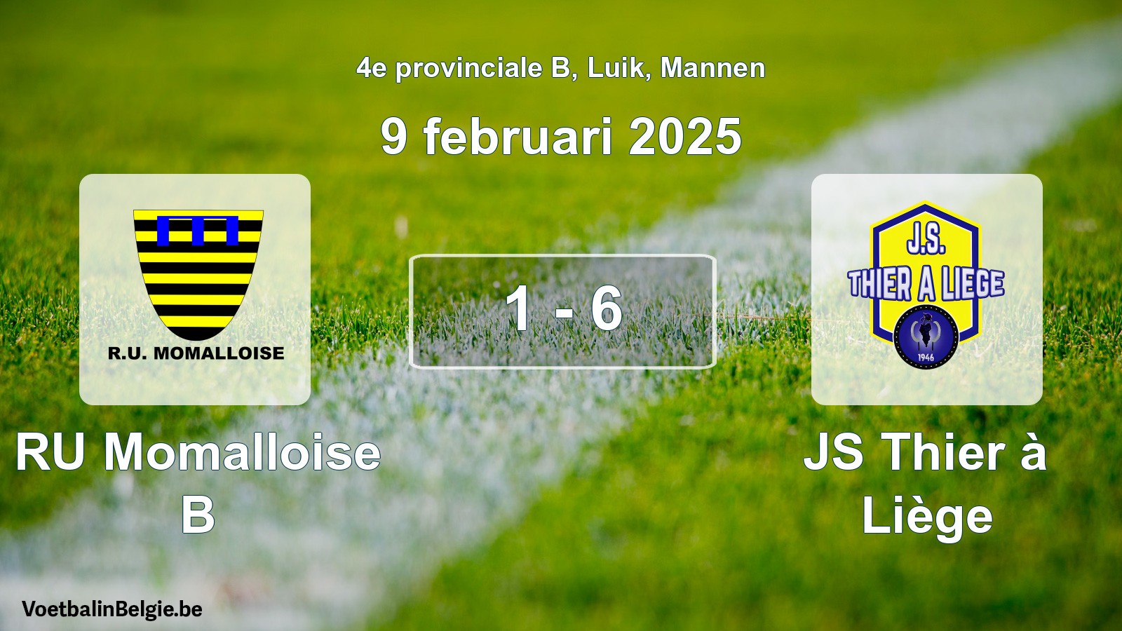 Match joué football hommes: RU Momalloise B - JS Thier à Liège 1 - 6 (9 février 2025)