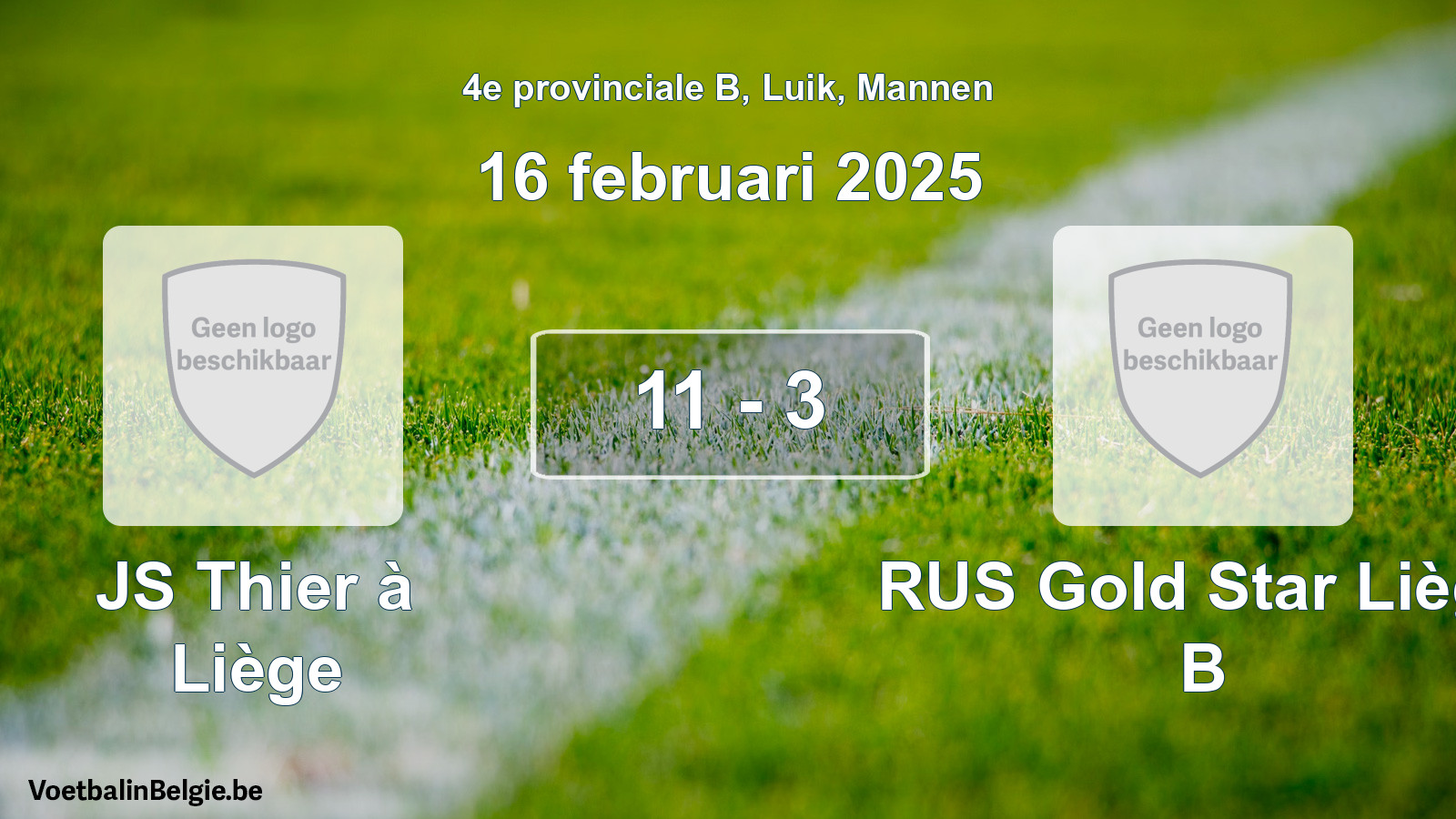 Gespeelde wedstrijd mannenvoetbal: JS Thier à Liège - RUS Gold Star Liège B 11 - 3 (16 februari 2025)