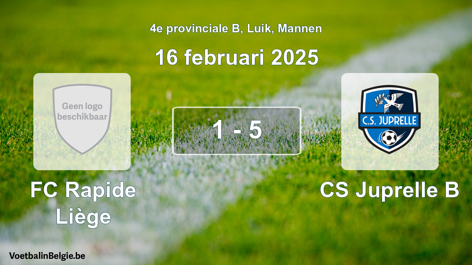 Gespeelde wedstrijd mannenvoetbal: FC Rapide Liège - CS Juprelle B 1 - 5 (16 februari 2025)