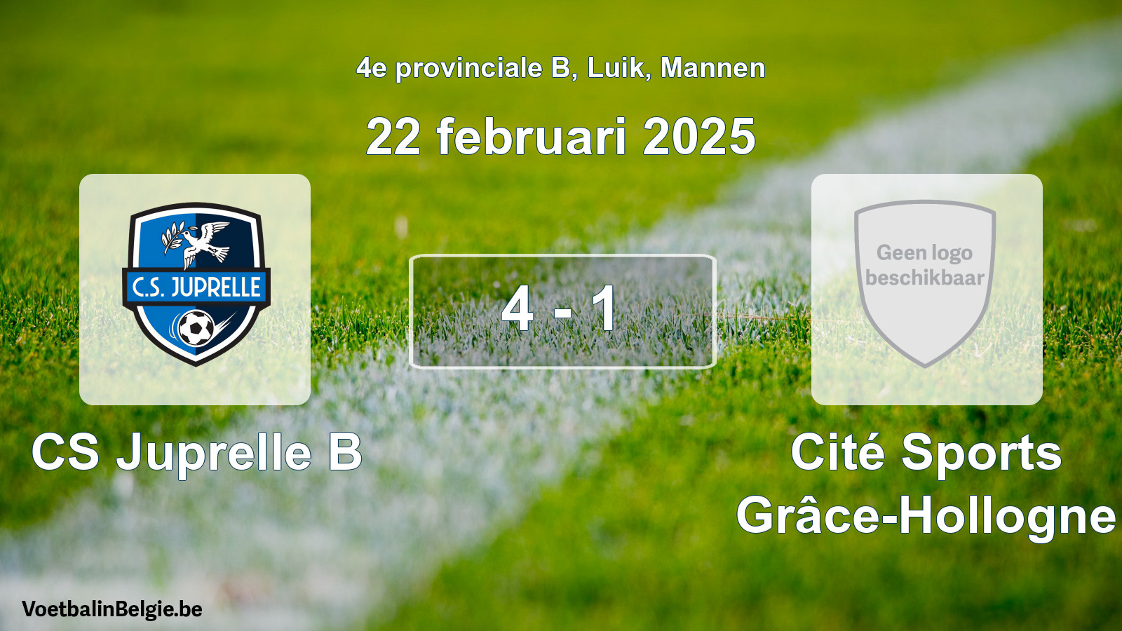 Gespeelde wedstrijd mannenvoetbal: CS Juprelle B - Cité Sports Grâce-Hollogne 4 - 1 (22 februari 2025)