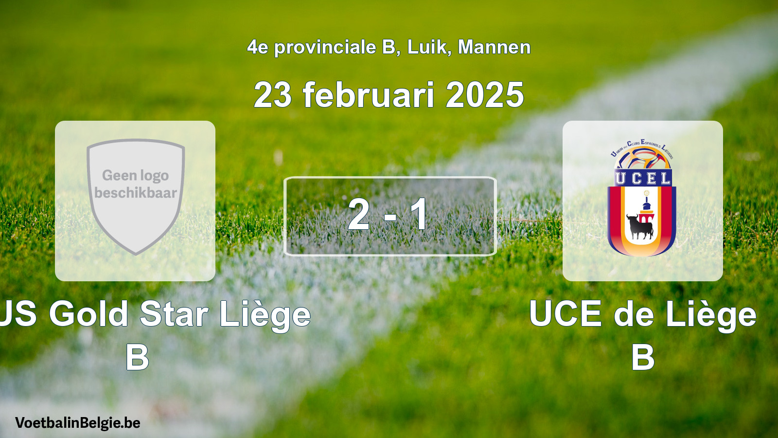 Gespeelde wedstrijd mannenvoetbal: RUS Gold Star Liège B - UCE de Liège B 2 - 1 (23 februari 2025)