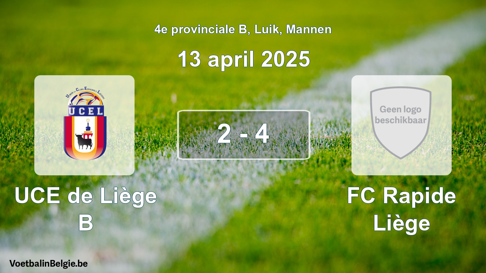 Gespeelde wedstrijd mannenvoetbal: UCE de Liège B - FC Rapide Liège 2 - 4 (13 april 2025)