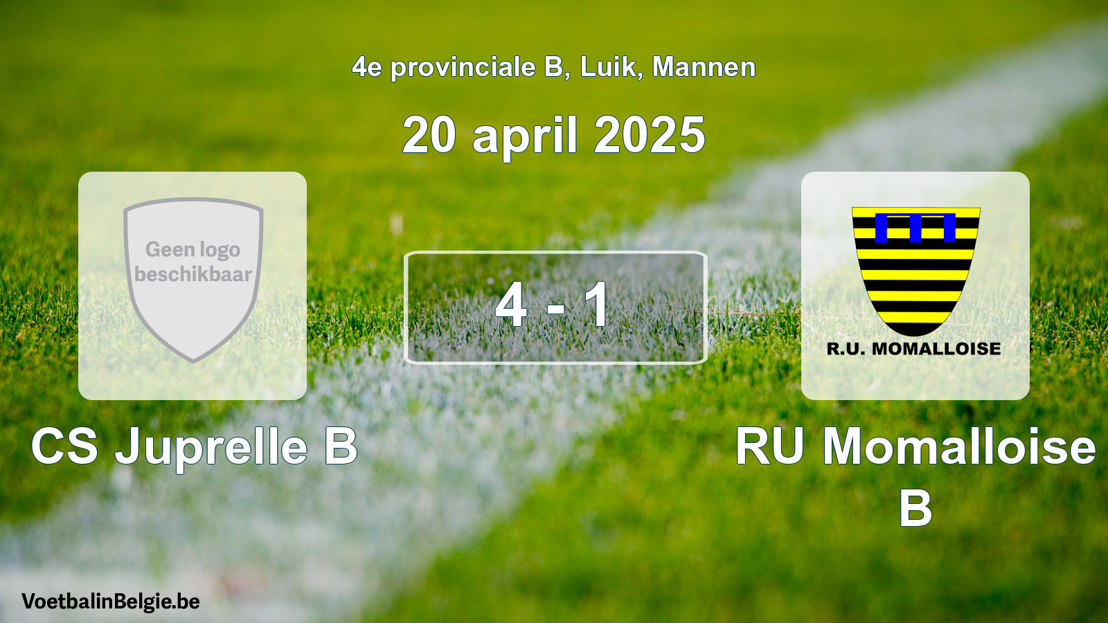 Gespeelde wedstrijd mannenvoetbal: CS Juprelle B - RU Momalloise B 4 - 1 (20 april 2025)