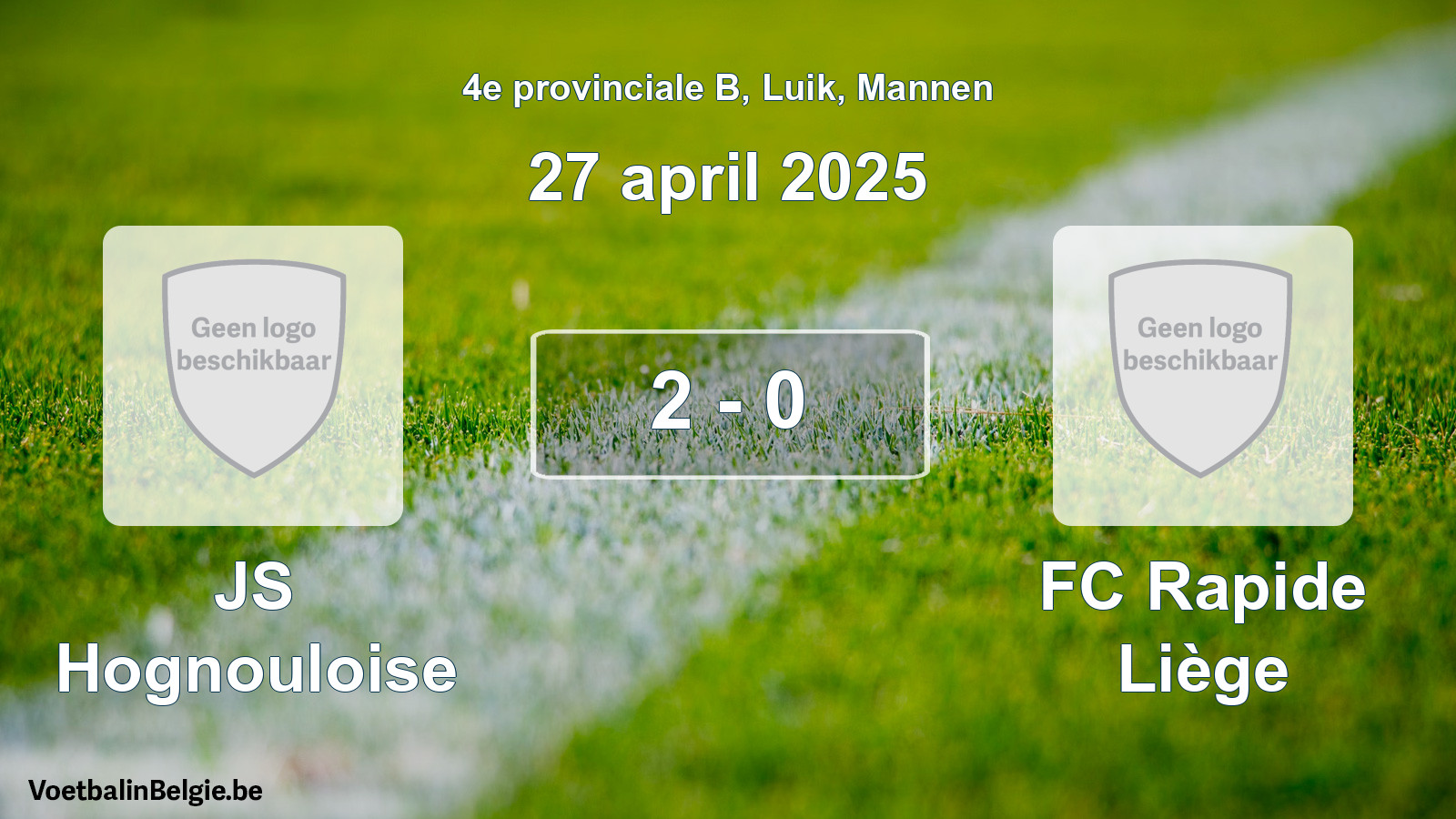 Gespeelde wedstrijd mannenvoetbal: JS Hognouloise - FC Rapide Liège 2 - 0 (27 april 2025)