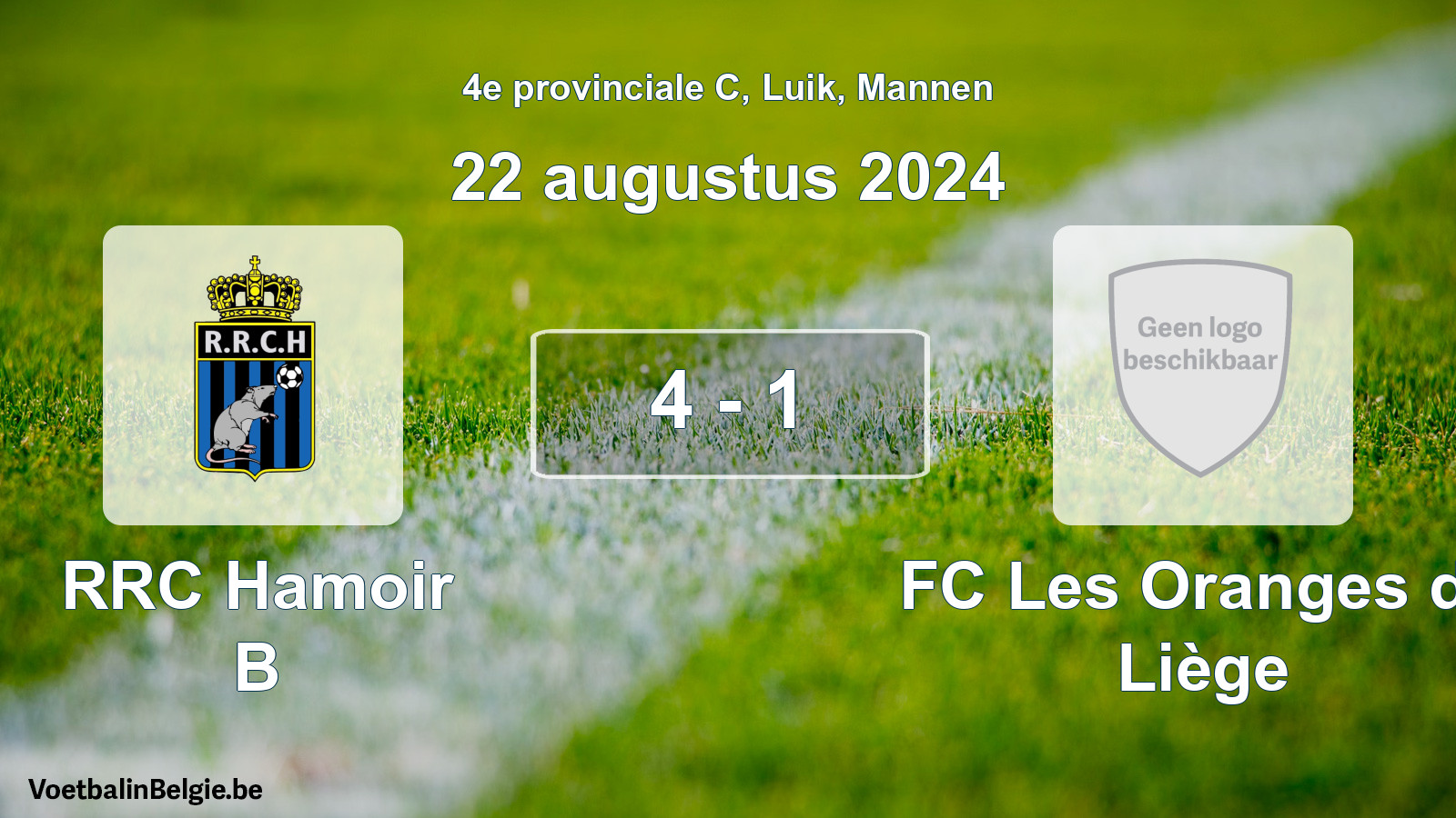 Gespeelde wedstrijd mannenvoetbal: RRC Hamoir B - FC Les Oranges de Liège 4 - 1 (22 augustus 2024)