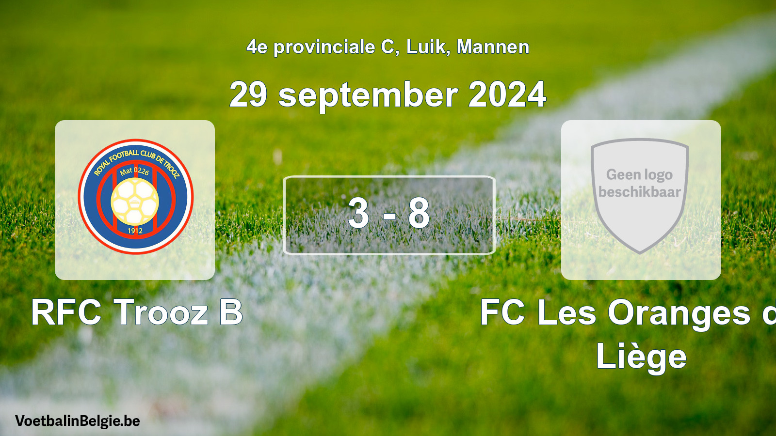 Gespeelde wedstrijd mannenvoetbal: RFC Trooz B - FC Les Oranges de Liège 3 - 8 (29 september 2024)