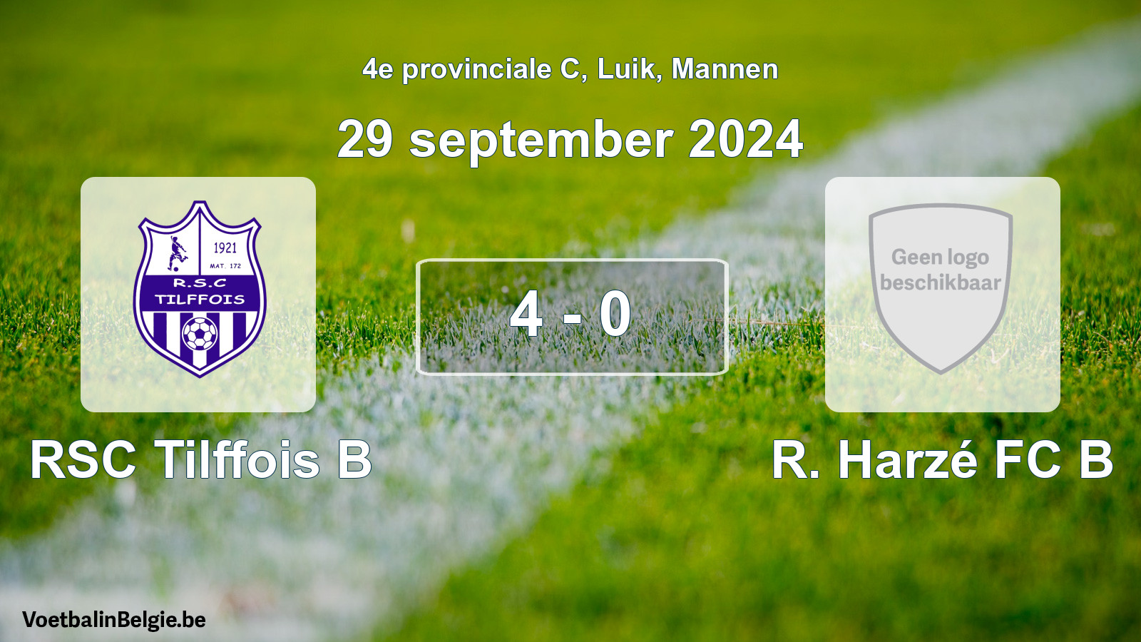Gespeelde wedstrijd mannenvoetbal: RSC Tilffois B - R. Harzé FC B 4 - 0 (29 september 2024)