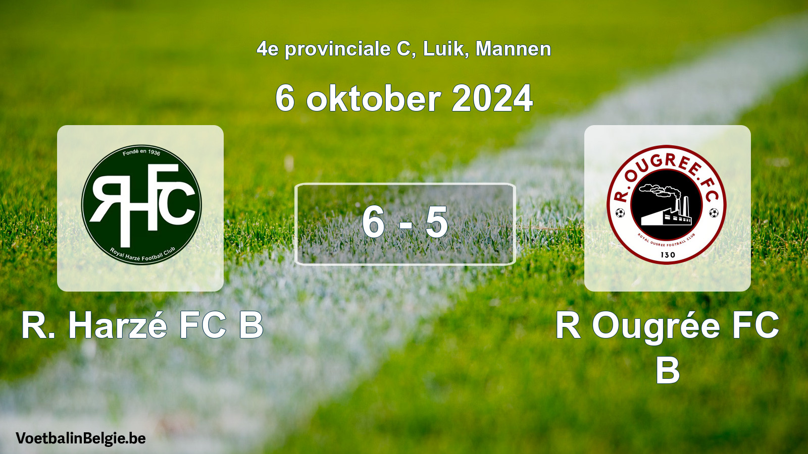 Gespeelde wedstrijd mannenvoetbal: R. Harzé FC B - R Ougrée FC B 6 - 5 (6 oktober 2024)